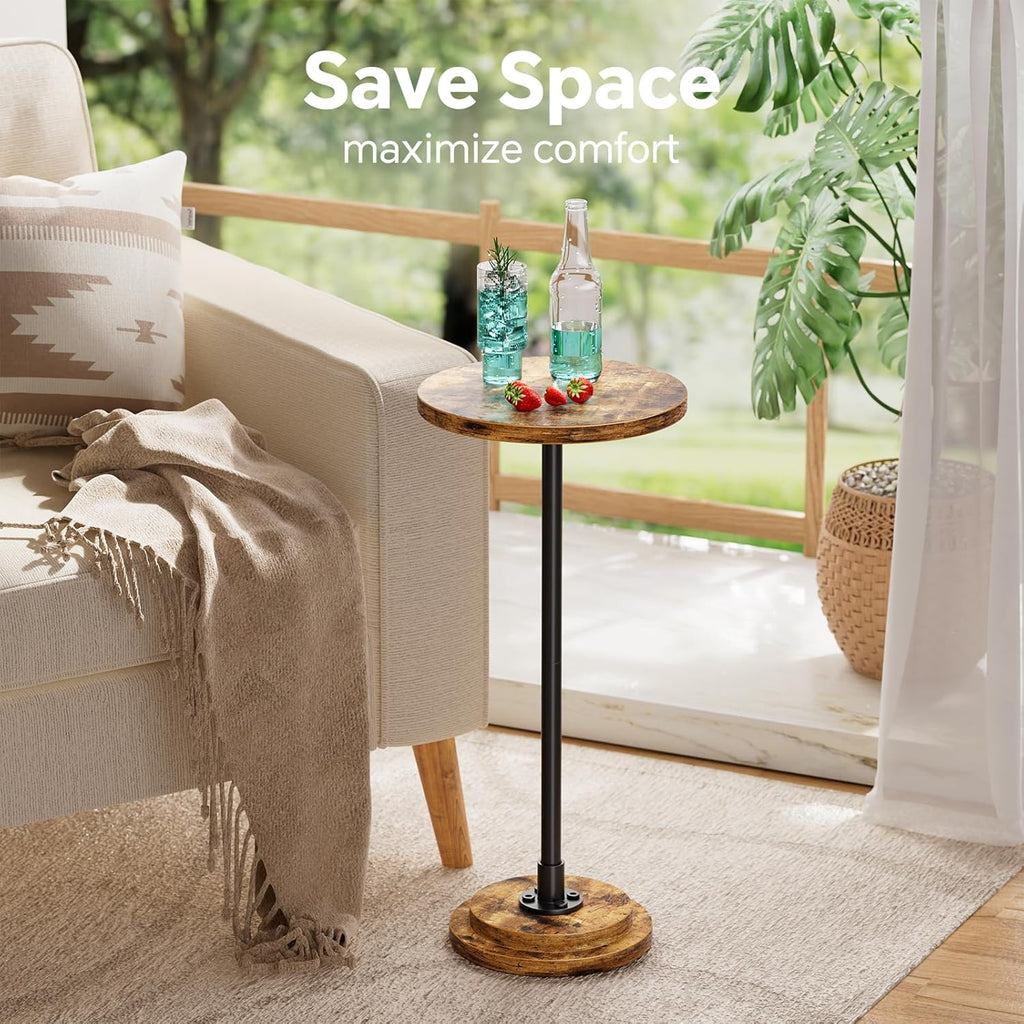Simple Trending Small Side Table, Round Drink Table, Sofa End Table for Living Room, Coffee Tables for Bedroom, Rustic Brown