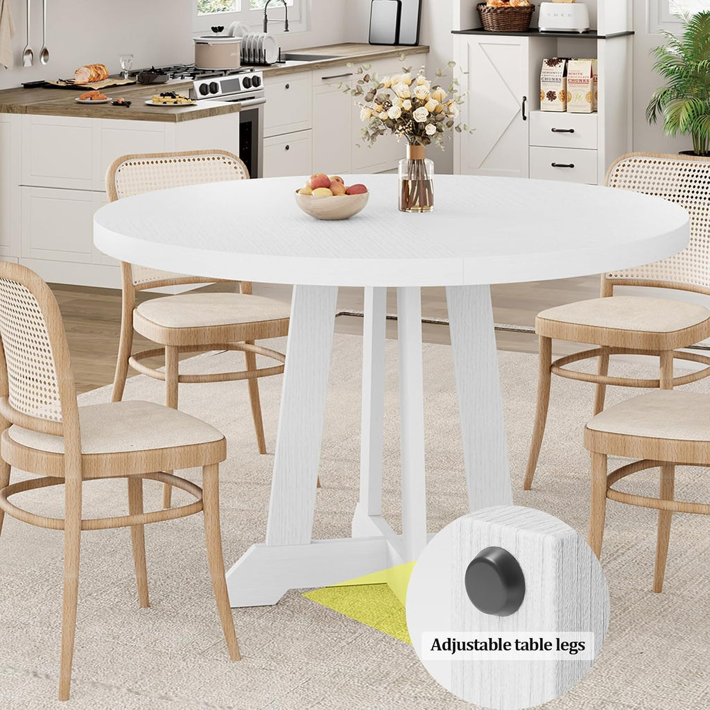GarveeHome Round Dining Table for 4, 47 Inches Dining Room Table with Wooden Base, Kitchen Table with Circle Tabletop, Dinner Table for Dining Room, Kitchen, Living Room, White