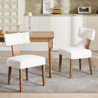 Upholstered Dining Chairs Set of 2, Mid Century Modern Linen Dining Chairs, Armless Side Chairs with Curved Back and Wood Legs for Kitchen, Dining Room, Living Room, Cream