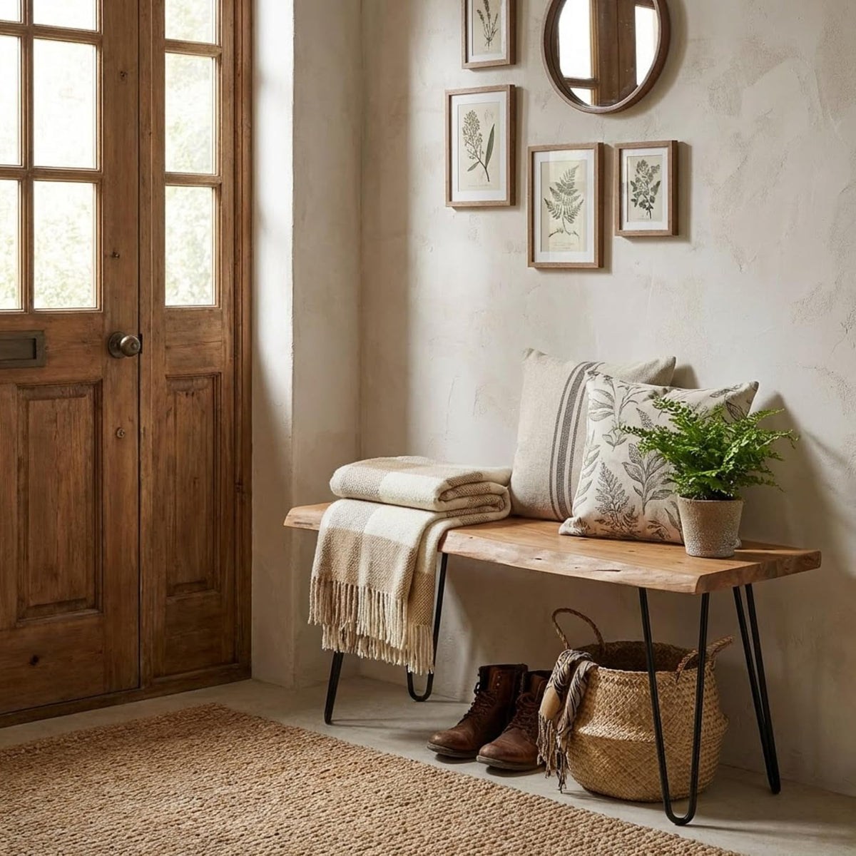 Alaterre Furniture Live Edge Wood Bench with Hairpin Metal Legs - Industrial Modern Entryway Bench with Minimalist Design - Furniture for Entryway, Dining Room, Kitchen, or Bedroom (36 Inch)