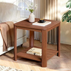 Boho Wave Engineered Wood End Table with 2-Tier Open Storage Shelf, Sturdy Load-Bearing Structure and Safety Rounded Corner Design(Walnut)