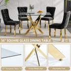 Square Dining Table for 4, 36 Inch Glass Kitchen Table with Gold X Metal Legs, Modern Tempered Glass Dinner Room Table for Small Space Dining Room Kitchen Restaurant