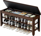 Homleke 39.4" Wide Solid Wood Shoe Rack Bench with Flip-Top Storage | 2-Tier Entryway Bench with Cushion, Adjustable Shelf, Holds Up to 10 Pairs, for Hallway, Bedroom and Closet, Walnut