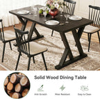Solid Wood Dining Table for 4-6 People, 63 Inches Wooden Farmhouse Rectangular Kitchen Dinner Table with Heavy-Duty Legs for Home, Living Room, Dining Room, Black