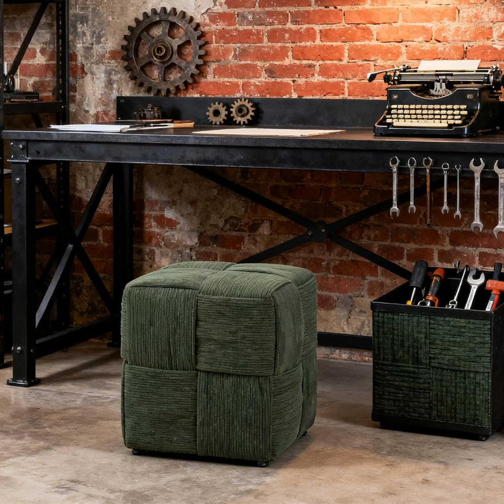 Green Cube Ottoman, Foot Rests Pouf Soft and Comfortable Corduroy Woven Design, Foot Rest for Couch for Living Room, Bedroom, Square Pouf Ottoman 14.2" (Green)