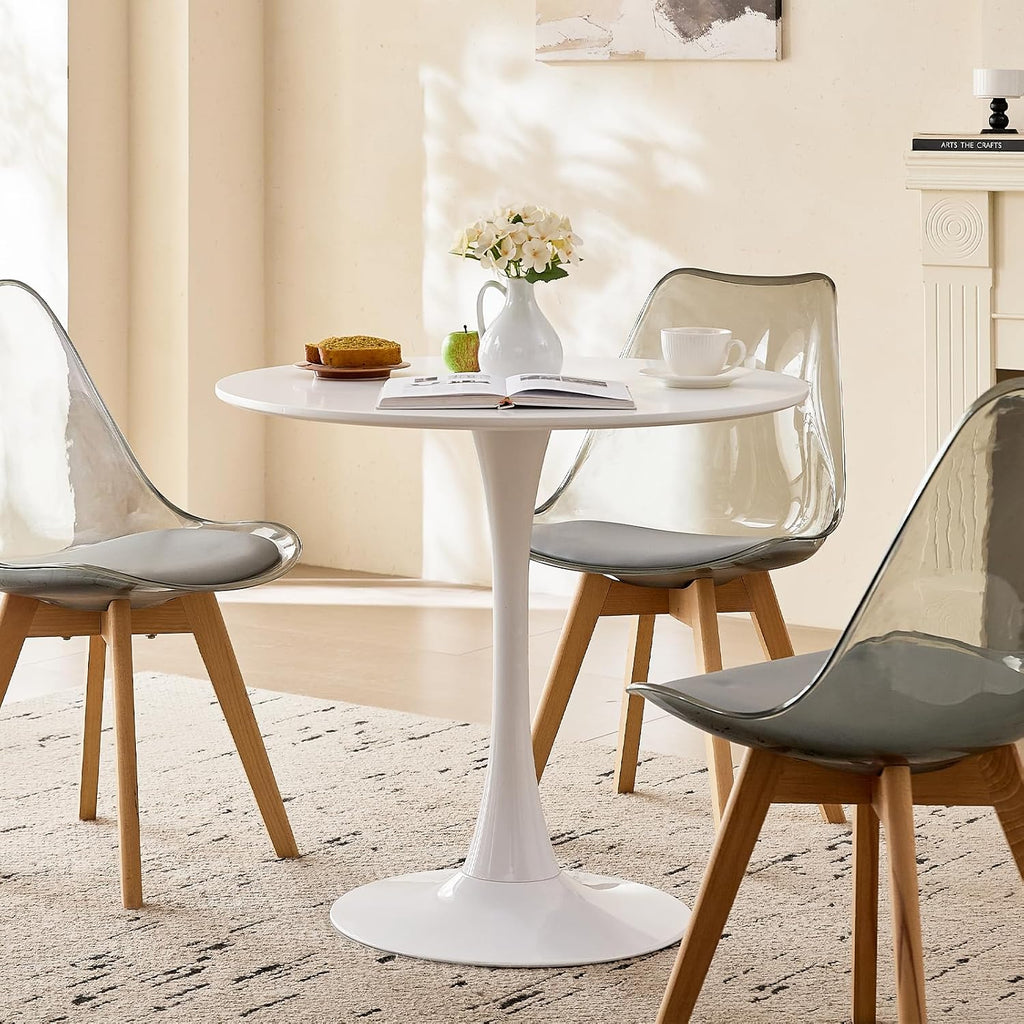 Acrylic Dining Chairs Set of 4, with Soft Cushion, Light Gray | Clear Acrylic Backrest With Soft Padded Seat, Sturdy Wooden Legs. Ideal For Kitchen And Living Room