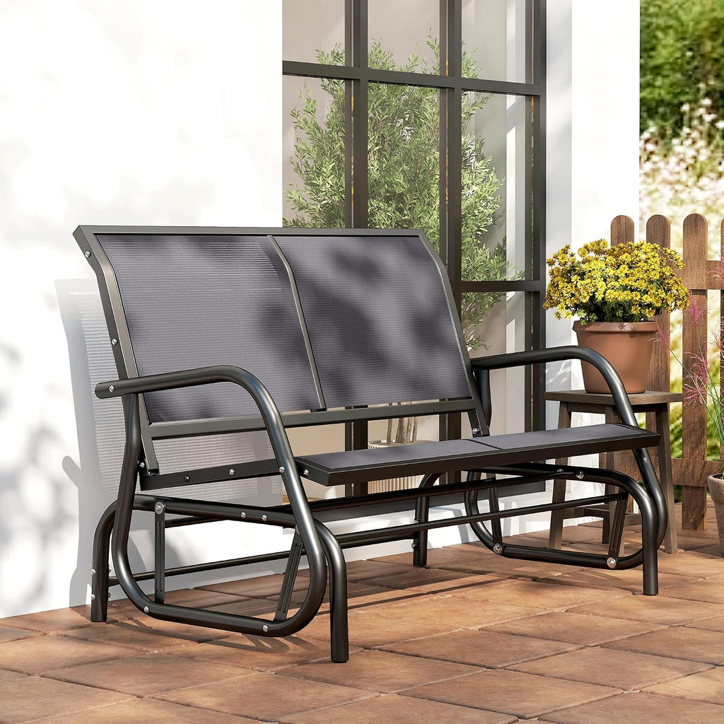 Outsunny 2-Person Outdoor Glider Bench with Steel Frame, Gray | Double Swing Rocking Chair, Loveseat, for Outside Patio, Backyard, Garden, Porch, Powder Coated