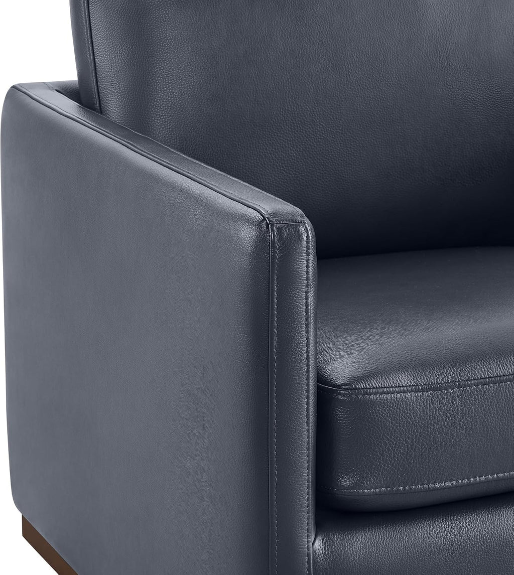 CHITA Genuine Leather Swivel Chair, Wood Frame, Fully Assembled, Navy