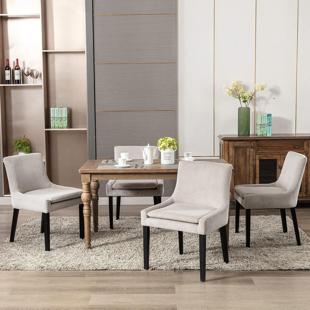 MALOL Upholstered Dining Chairs Set of 4, Mid-Back Kitchen Room Chair with Wood Legs, Corduroy Padded Dining Side Chairs for Dining Room, Beige