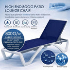 Kozyard Outdoor Chaise Lounge Chair, Full Flat Adjustable Patio Lounger with Aluminum Frame & Resin Legs, Textilene Fabric for Poolside, Backyard & Beach (NavyBlue, 2Chairs + Table)