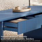 63" Fluted Entryway Console Table with 2 Drawers & Storage, Blue | Ribbed Accent Piece,Curved Edge,Hidden Catch-All,Dense MDF,Narrow Hallway,Behind Couch,Slim Profile,Solid Build,Foyer Accent