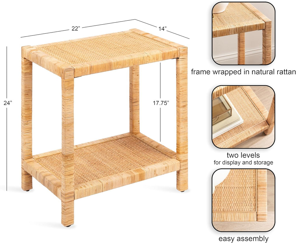 Kate and Laurel Rafina Coastal Rectangle Rattan Side Table, 22 x 14 x 24, Natural Brown, Transitional Boho Rectangular Woven Rattan End Table for Use as Living Room Decor Accent