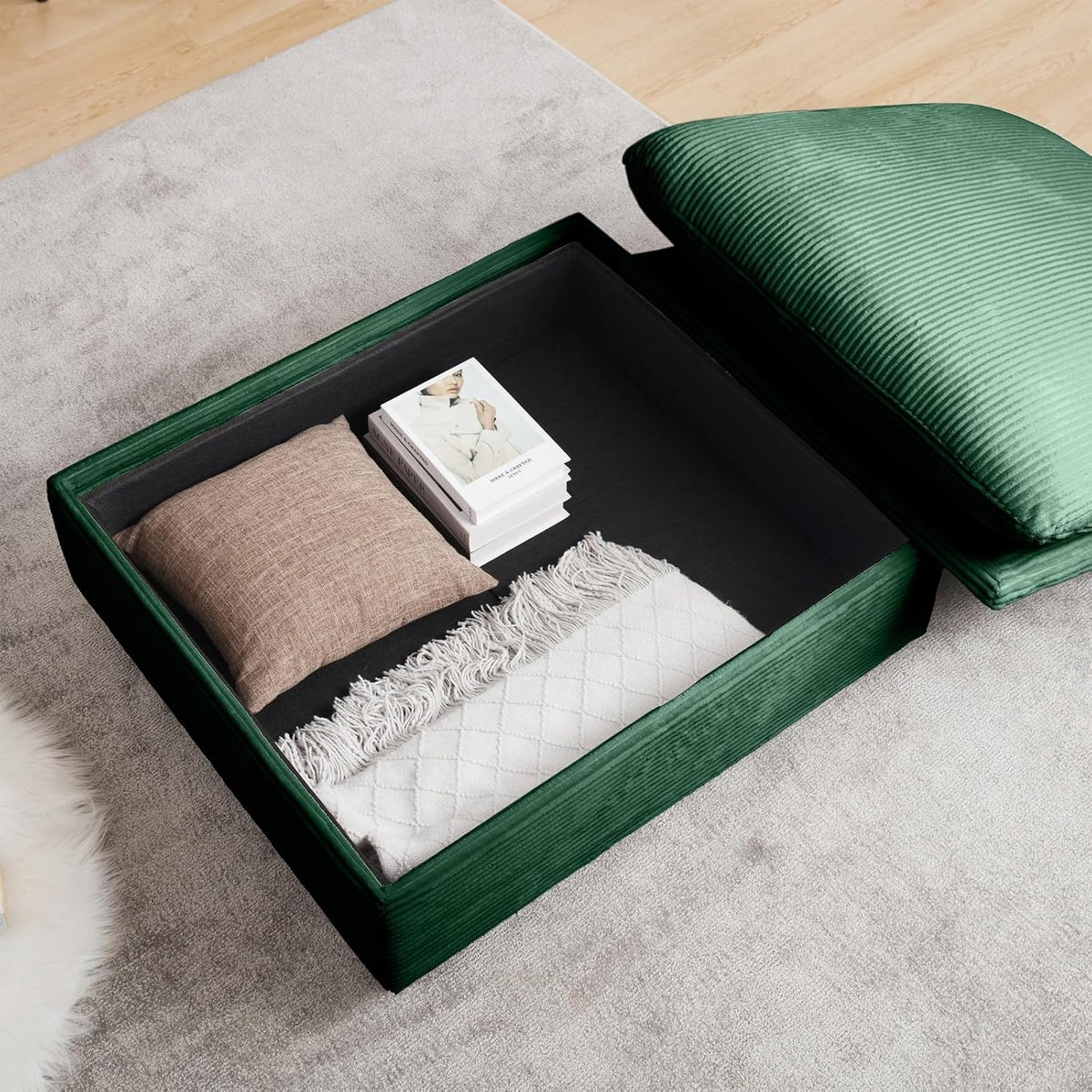 Corduroy Fabric Ottomans Footrest to Combine with 2 Seater Sofa, 3 Seater Sofa and 4 Seater Sofa, Green Corduroy