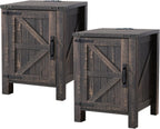 OKD Farmhouse Nightstand Set of 2, 18 Inch Rustic End Table with Charging Station, Barn Door, Adjustable Storage Shelf, Wood Sofa Side Table for Living Room, Bedroom, Dark Rustic Oak