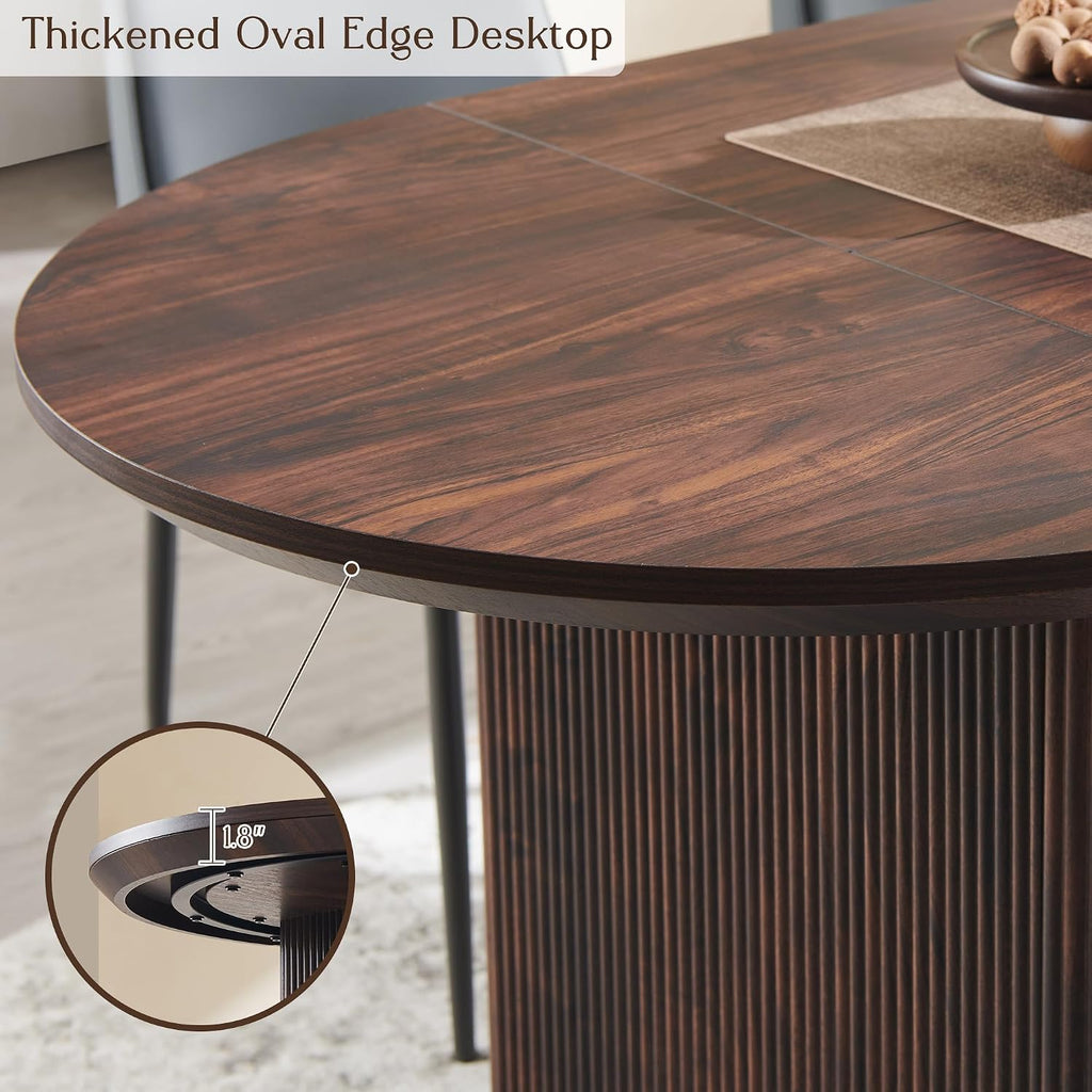 T4TREAM 63" Fluted Oval Dining Table for Kitchen Living Room, Walnut | Mid Century Modern Kitchen Table, Seats 4-6, Thickened Edge and Sturdy Strip Pedestal Base