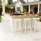 Outdoor Bar Stools Set of 6, 29 Inch All-Weather HDPE Bar Height Chairs, 500lbs Heavy Duty Patio Stools with Saddle Seat for Pub Table, Deck, Backyard(White, 6 Pcs 29")