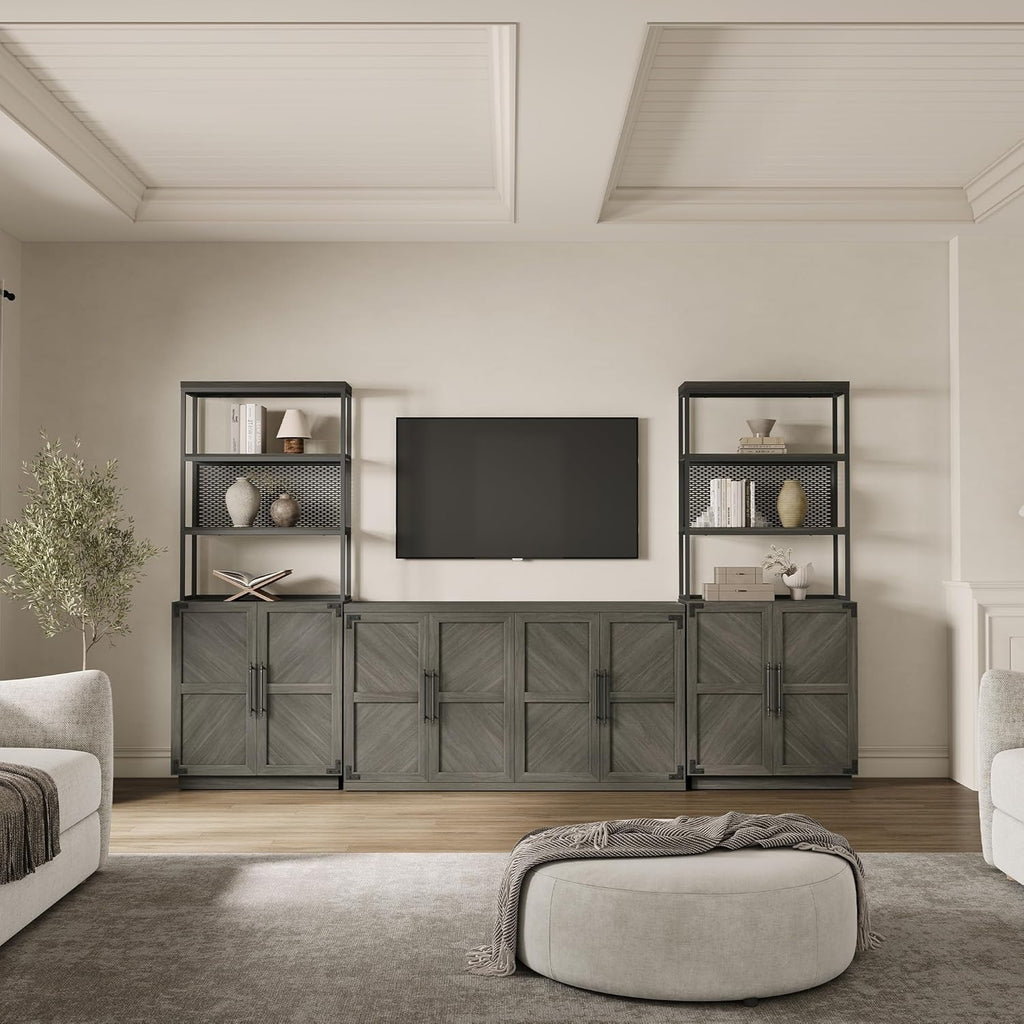 SICOTAS Buffet Cabinet with 4 Doors, Modern Sideboard Cabinet with Storage and Adjustable Shelves, Large Credenza Storage Cabinet (1, Ash Gray)