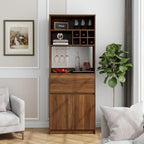 KEIKI 70.87" H Tall Kitchen Pantry Wine Bar Storage Cabinet with Countertop, Wine Rack, Glass Holder, Drawers, Wood Freestanding Hutch Food Pantries Cupboard for Coffee, Dining Living Room