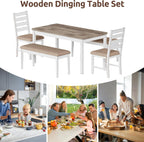 59" Farmhouse Dining Table Set for 6, White Rectangular Wood Table with Upholstered Chairs & Bench for Kitchen or Dining Room (2chiars&2bench)