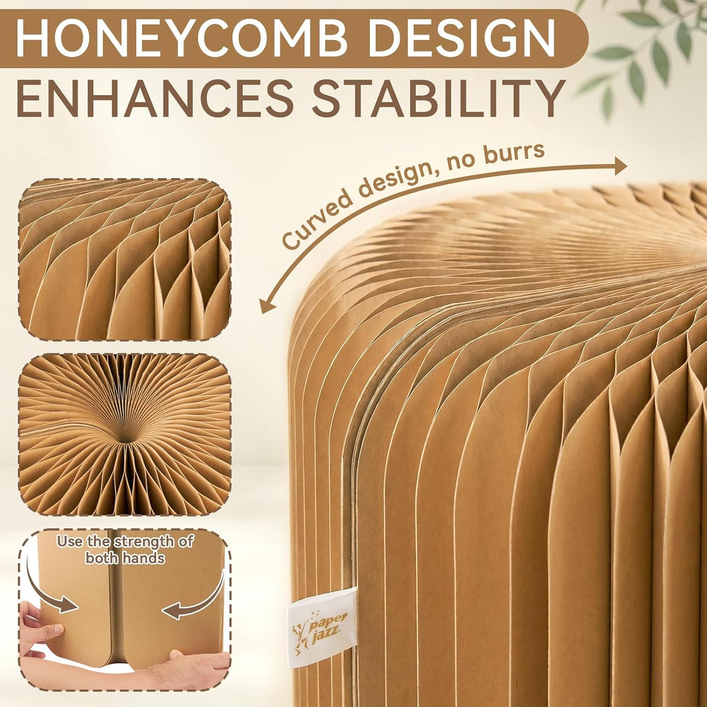PAPER JAZZ 17in Foldable Stool Portable Stool for Adult House Decor Brown | Thick Paper Honeycomb Portable Stool,Folding Foot Stool Durable for Adults, Space Saving Lightweight for Bedroom Office
