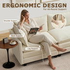 113" Modular Sectional Sofa, L Shaped Cloud Couch with Ottoman | Comfy Chenille Deep Seat Sofa with Throw Pillows, 4 Seat Modern Couches for Living Room Bedroom Apartment, Beige, 113" L