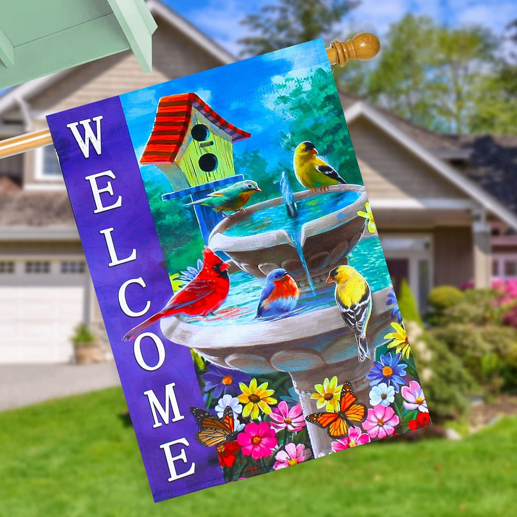 Welcome spring summer bird flags for outside 28x40 double sided, summer house flags, Large Flags Outdoor flags for outside decoration