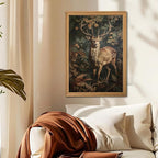 Framed 3D Textured Vintage Wall Art - Dark Academia Decor Sika Deer Hand Drawn Sandstone Paintings with Botanical Florals, Aesthetic Wall Decor for Living Room Bedroom Home 24x36 inch