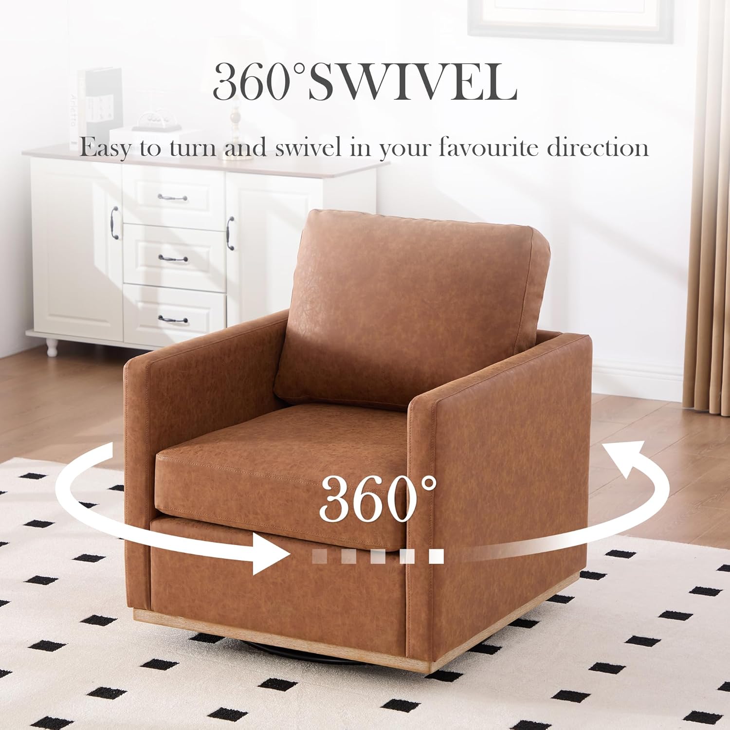 Aoiy & Wifon 30.7" W Swivel Accent Chair, Mid Century Modern Swivel Chair for Living Room, Comfy Small Accent Chair, PU Leather, Brown