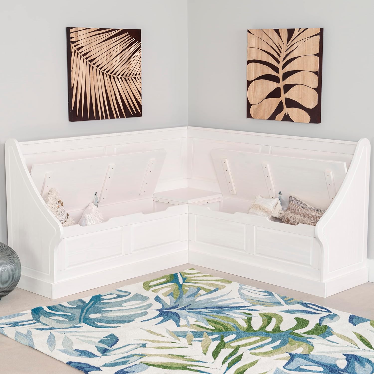 Linon Harris White Corner Breakfast Nook - Nook Only, Table is NOT included! 20.88D x 61.88W x 36.63H in