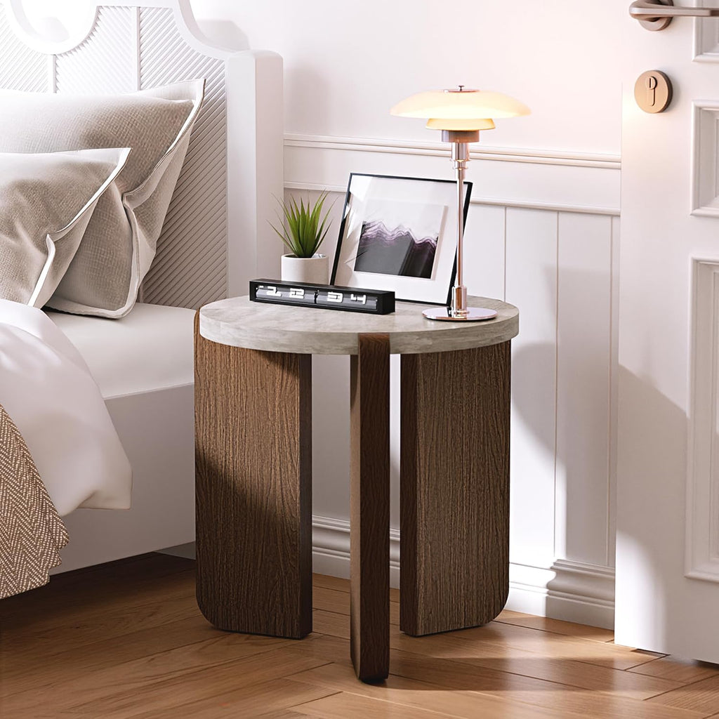 SUNBURY Side Table, Small Round End Table with 3 Legs, Nightstand for Small Spaces, Accent Table with Faux Marble Tabletopn for Living Room, Bedroom