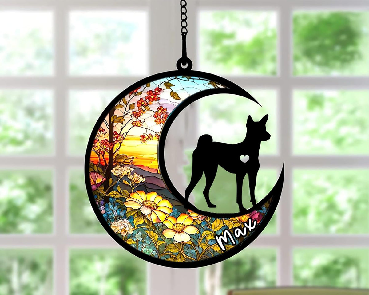 Personalized Dog Memorial, Custom Name Basenji Dog Christmas Ornament with Name, Custom Breeds, Pet Loss Light Catcher, Gifts for Lovers Loss of Pet Sympathy on Mothers Day Christmas