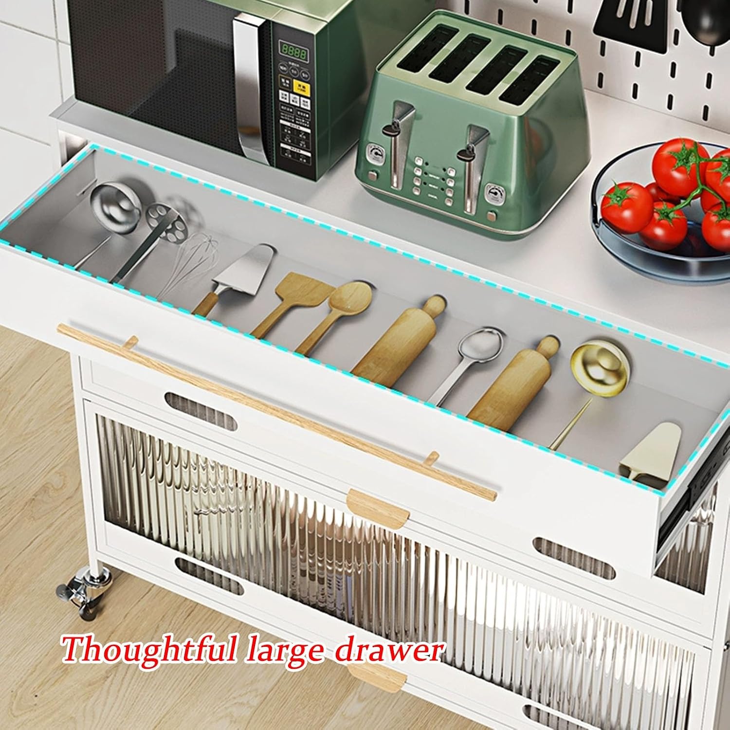 JKGHK 5-Tier Bakers Racks with Storage for Kitchens, Microwave Stand on Wheels with Flip Door Cabinets and Pegboard, Tall Kitchen Pantry Cabinet with Drawer for Home(Black,80cm/31.4in)