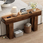 63 Inch Long Console Table w/Outlets & USB Ports, Narrow Rectangular Sofa Table Behind The Couch, Farmhouse Entryway Table for Entrance, Hallway, Living Room(Brown with Outlet)