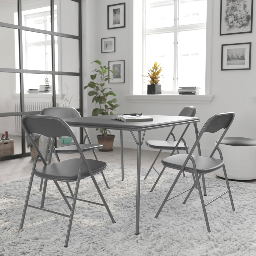 Flash Furniture Madison 5-Piece Folding Card Table and Chair Set, Gray | Portable, Indoor/Outdoor, Event Table and Chairs