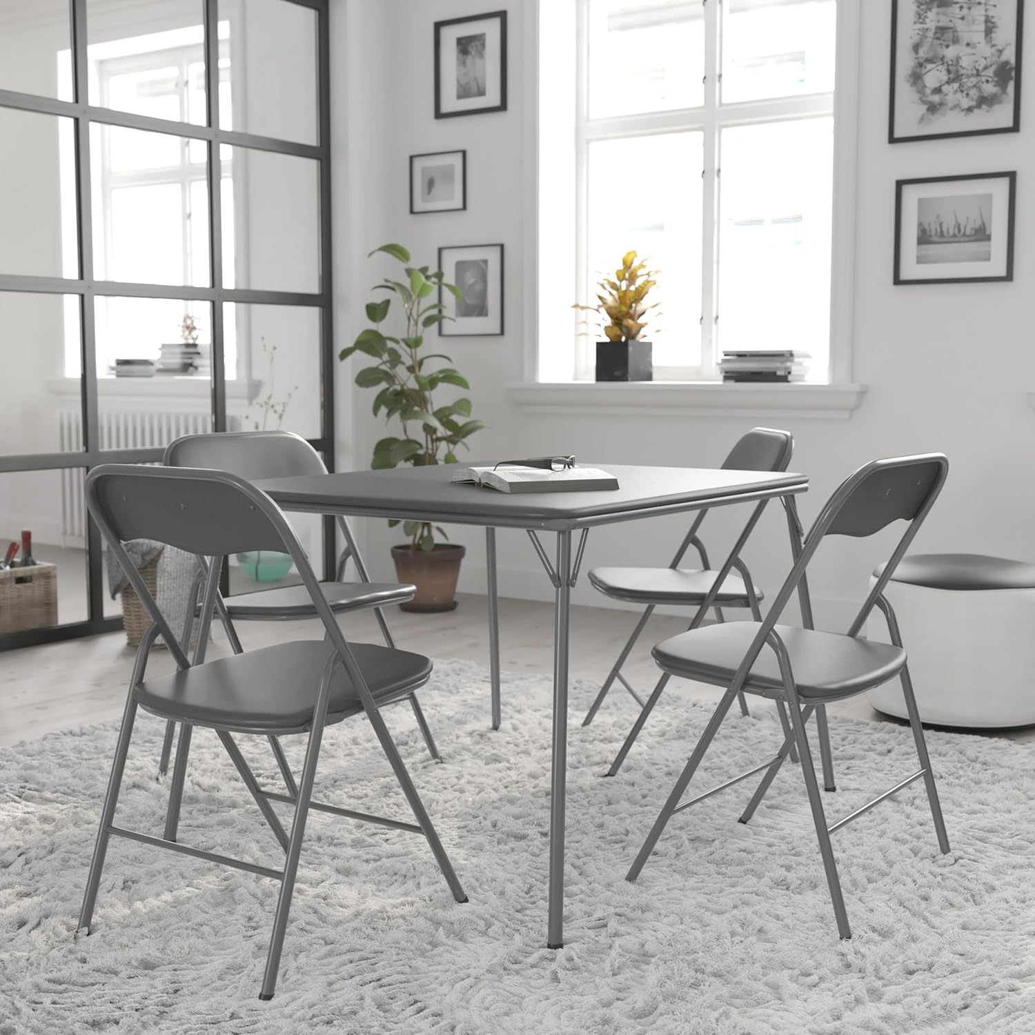 Flash Furniture Madison 5-Piece Folding Card Table and Chair Set, Gray | Portable, Indoor/Outdoor, Event Table and Chairs