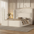 ADORNEVE Cloud Bed Frame Queen with 49.2” Tall Wingback Headboard, Beige