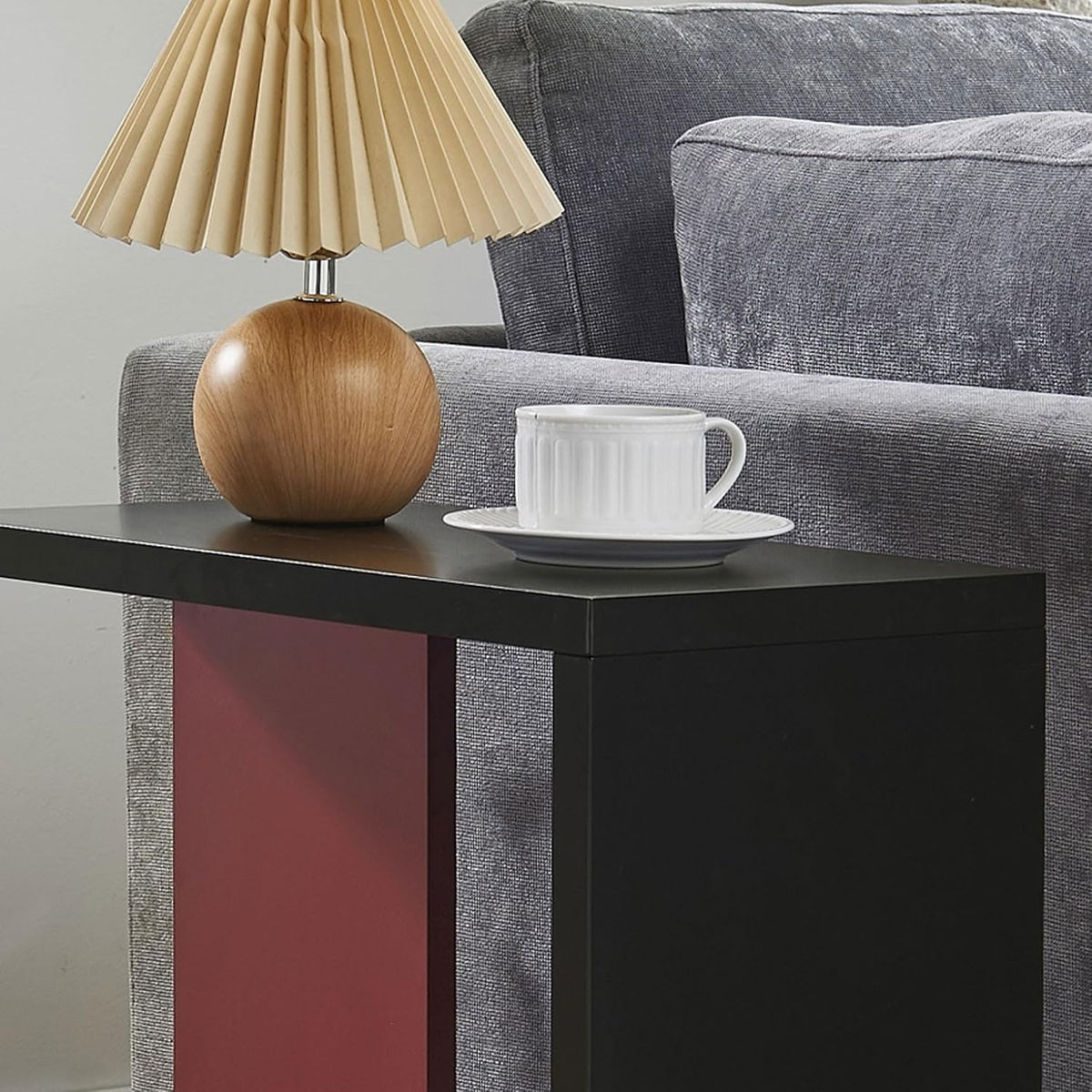 Kings Brand Furniture Hayward Side Table for Couch, Snack and Laptop Modern Accent Table, Black/Red