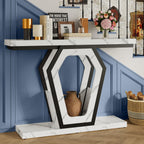 FUSUNBAO 47.3" Console Table,Openwork Bracket Sofa Table, Wood Narrow Entryway Table for Hallway, Behind The Couch, Living Room, Foyer, Easy Assembly（White Marble Texture）