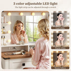EnHomee Farmhouse Vanity Desk, Mirror & Lights, Women Bedroom, White