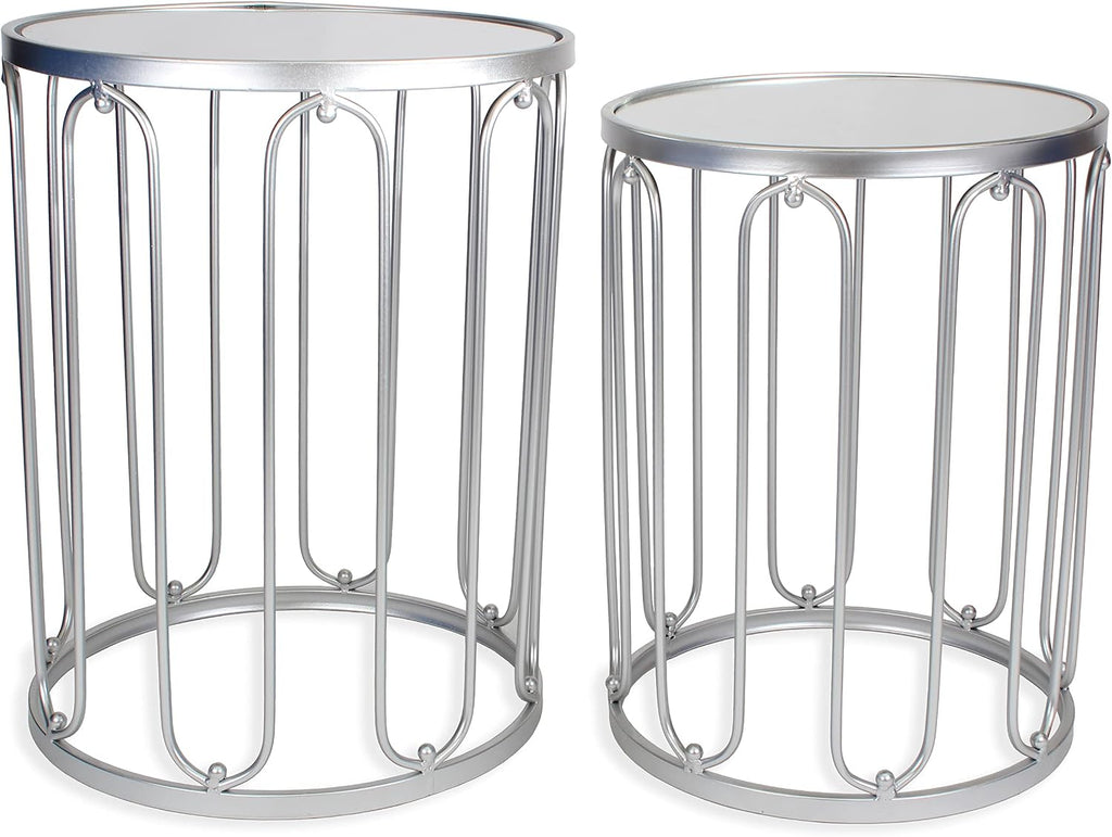 Nested Metal Side Tables - Set of 2 for Living Room & Bedroom (Silver)