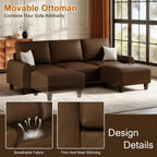 EASE MOOSE 100" Faux Leather L-Shaped Sofa Couch for Living Room, DeepBrown | Movable Ottoman, Removable Cover, Waterproof & Scratch-Resistant, Easy Clean, Easy Assembly, Ideal for Small Spaces