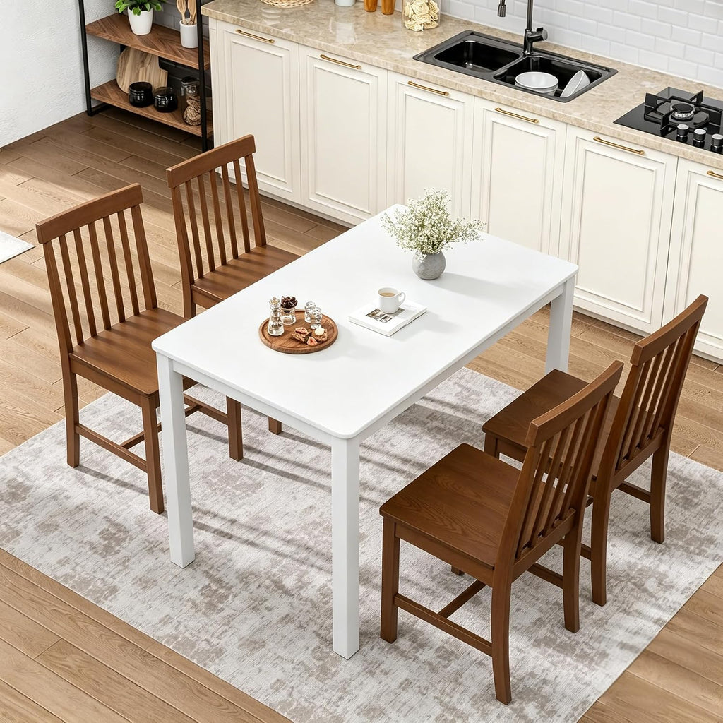 DUHOME Solid Wood Dining Table Set for 4, 5-Piece Farmhouse Kitchen Table Chairs Set of 4,Table and 4 Chairs Set for Small Space&Apartment, Dining Room, Breakfast Nook,Brown