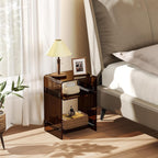 Acrylic Record Player Table with Storage Shelf, Clear Side Table Nightstand (Dark Brown, Medium)