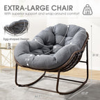 Oversized Papasan Rocking Chair - Outdoor Luxury Egg Chair Indoor Rattan Comfy Rock Chair with Cushion for Patio Garden Porch Lounge Lawn Bedroom Living Room (Grey Teddy)