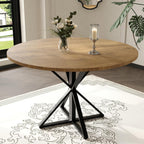 GarveeHome 47 Inch Round Dining Table for 4, Circle Kitchen Table with Pedestal Base, Farmhouse Wooden Dining Table for Small Spaces, Kitchen & Dining Room, Living Room（Brown/Only Table）