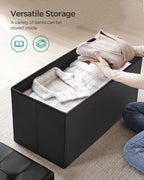 SONGMICS 30 Inches Folding Storage Ottoman Bench with Flipping Lid | Storage Chest Footrest Padded Seat, MDF Support, Ink Black, MINOTA Collection ULSF45BK