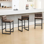 FIRAVOE Bar Stools Set of 3, Upholstered PU Leather Counter Height Barstools with Low Back and Thickened Metal Legs, Modern Chairs for Kitchen Island, Bar (Coffee Brown, 3Pcs 26" Counter Stools)