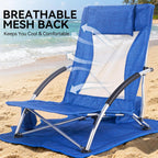 Huskfirm Low Beach Chairs 2 Pack, Lightweight Backpack Beach Chairs for Adults, Folding Aluminum Beach Chair with Cup Holder & Carry Bag, Heavy Duty Beach Chair Set for Beach, Camping, Concerts, Blue