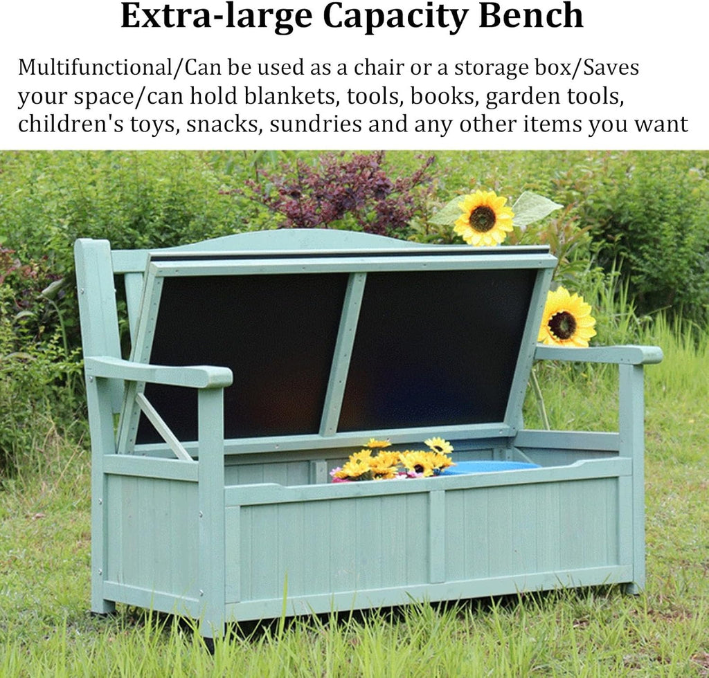 Deck Box Storage Bench, Patio Furniture, Solid Wood, Waterproof, with Armrest, 2-Person Outdoor Bench for Garden, Porch, Poolside for Porch, Backyard and Park(C)