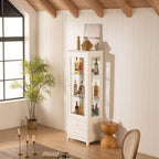 Freestanding Wine Cabinet, Upholstered Glass Door Bar Cabinet, 180° Viewing, 5-Color Ceiling Light, Adjustable Shelves, for Home or Dining Room, White